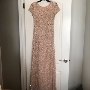 Adrianna Papell Blush Scoop Back Sequin Gown